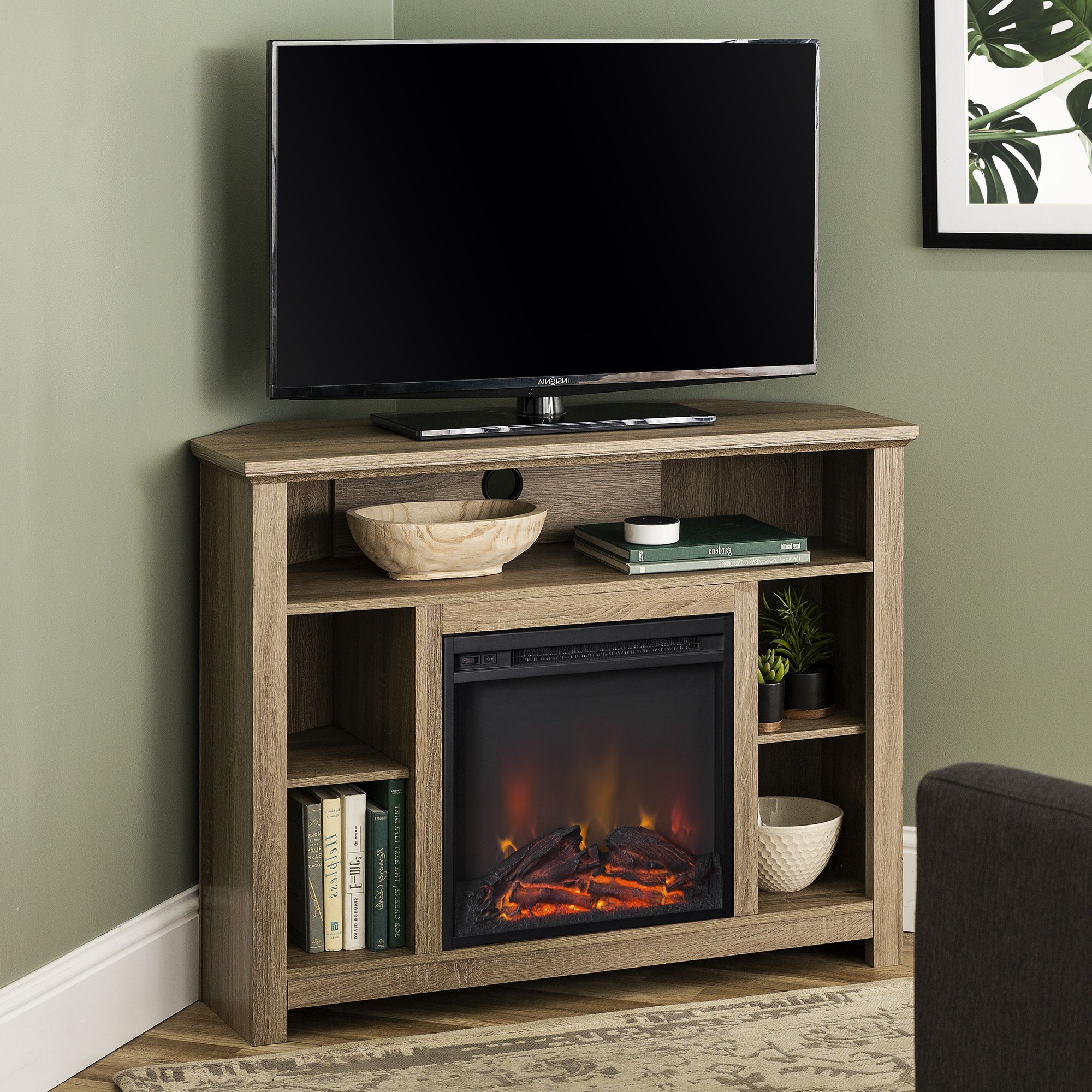 Manor Park Tall Corner Fireplace Tv Stand For Tvs Up To 50 Within Caleah Tv Stands For Tvs Up To 50" (Gallery 1 of 20)