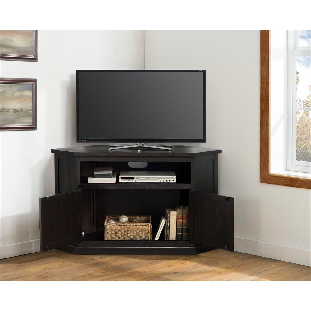 Martin Svensson Home Rustic Corner Espresso Metal Corner Intended For Lansing Tv Stands For Tvs Up To 55&quot; (View 9 of 20)