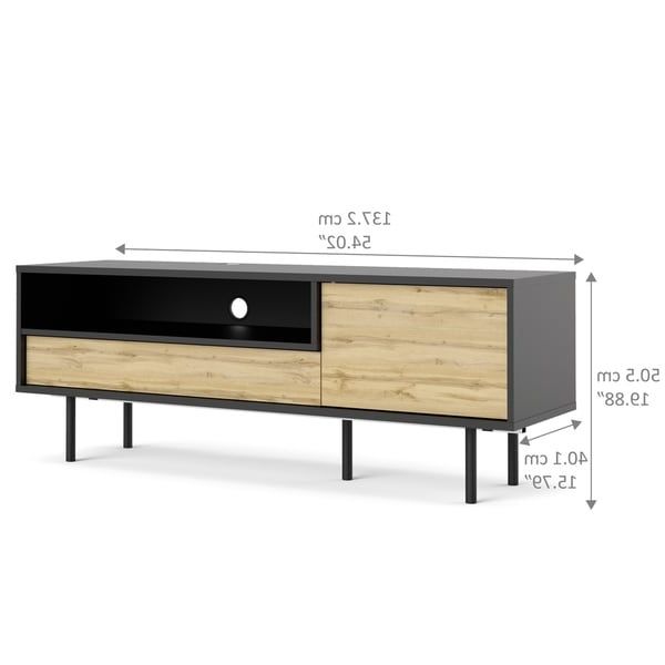 Match Black Matte And Wotan Light Oak 1 Drawer Tv Stand Regarding Compton Ivory Extra Wide Tv Stands (View 11 of 20)