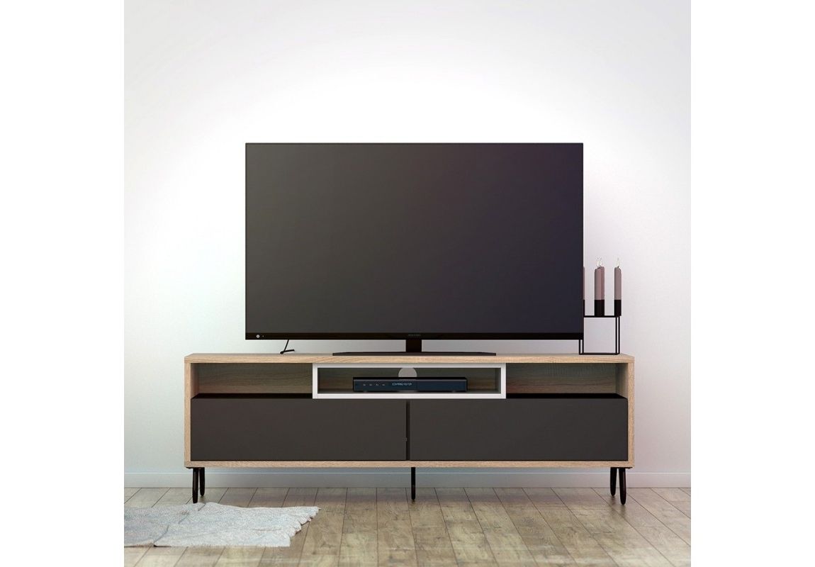 Match Tv Unit 2 Drawers W/ Media Compartment With Scandi 2 Drawer Grey Tv Media Unit Stands (Gallery 12 of 20)