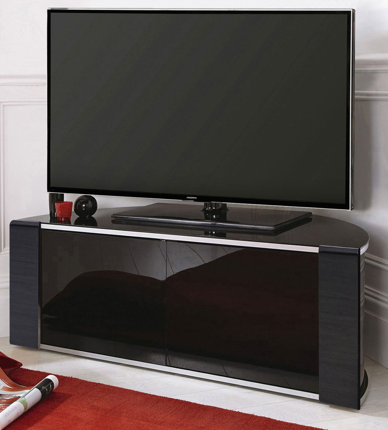 Mda Designs Sirius 850 Black Corner Glass Tv Cabinet Stand Regarding Exhibit Corner Tv Stands (View 8 of 20)