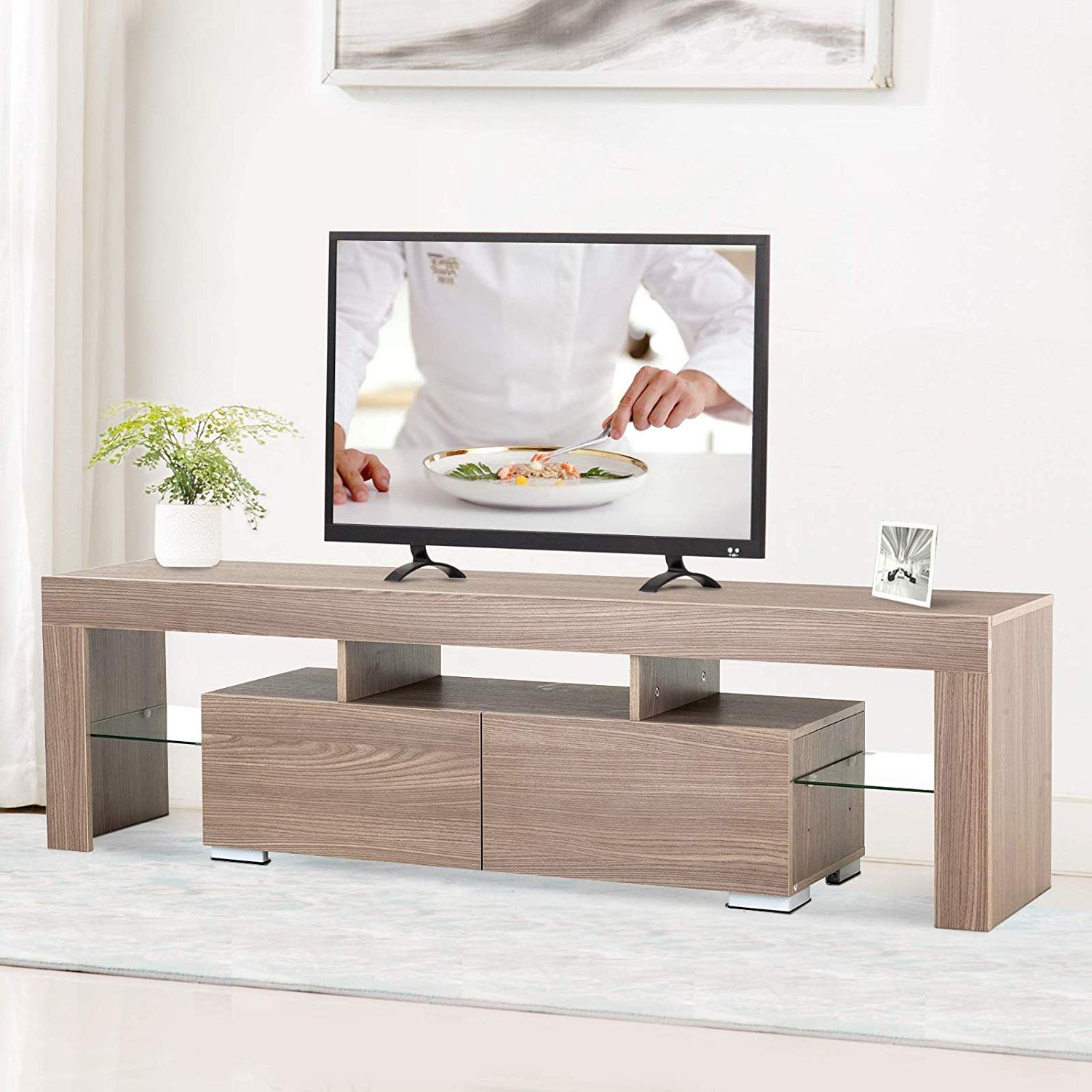 Mecor Modern Tv Stand With Led Lights, 65 Inch Tv Stand In 57'' Led Tv Stands Cabinet (View 6 of 20)
