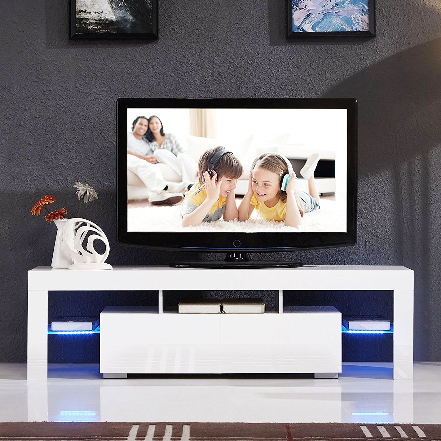 Mecor Tv Stand High Gloss Media Console Cabinet With 2 For 47" Tv Stands High Gloss Tv Cabinet With 2 Drawers (Gallery 9 of 20)