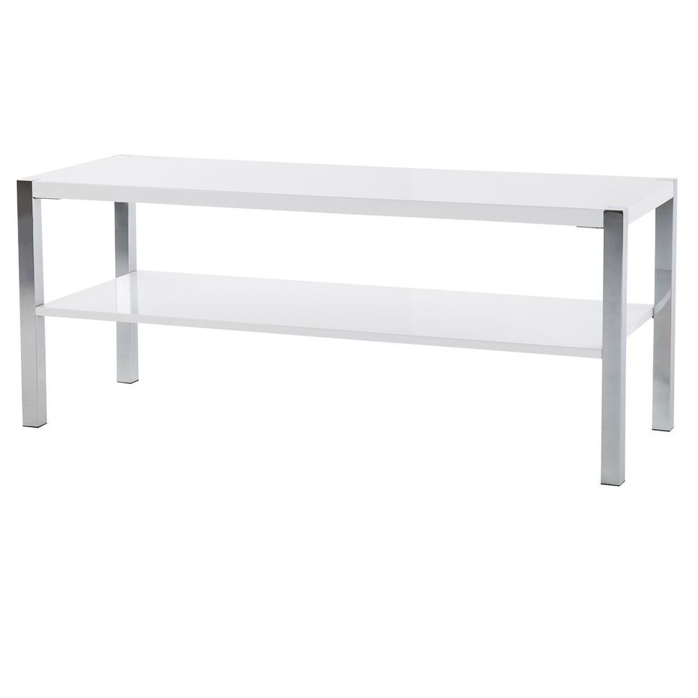 Metal Tv Stand Unit 2 Shelves Glossy White Finish Chrome Regarding Chromium Extra Wide Tv Unit Stands (Gallery 16 of 20)
