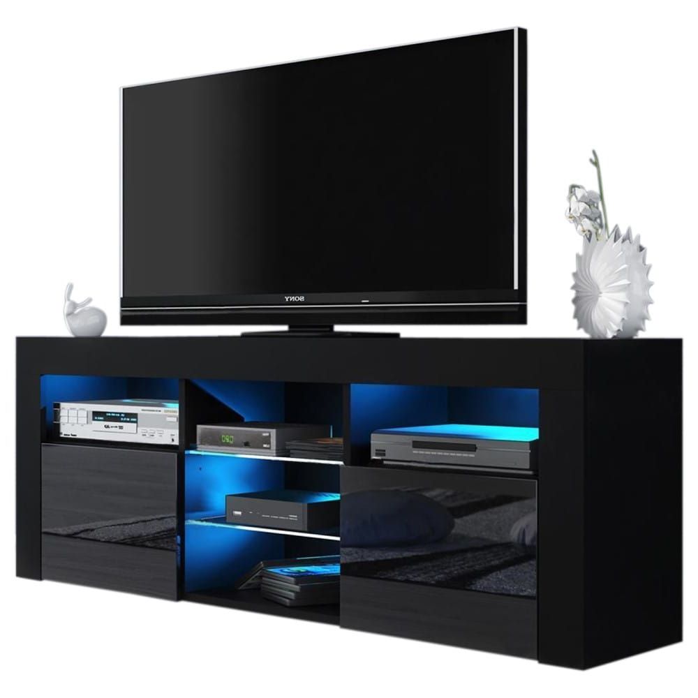 Milano 145 Black Modern 58" Tv Standmeble Furniture Intended For Modern Black Tabletop Tv Stands (Gallery 3 of 20)