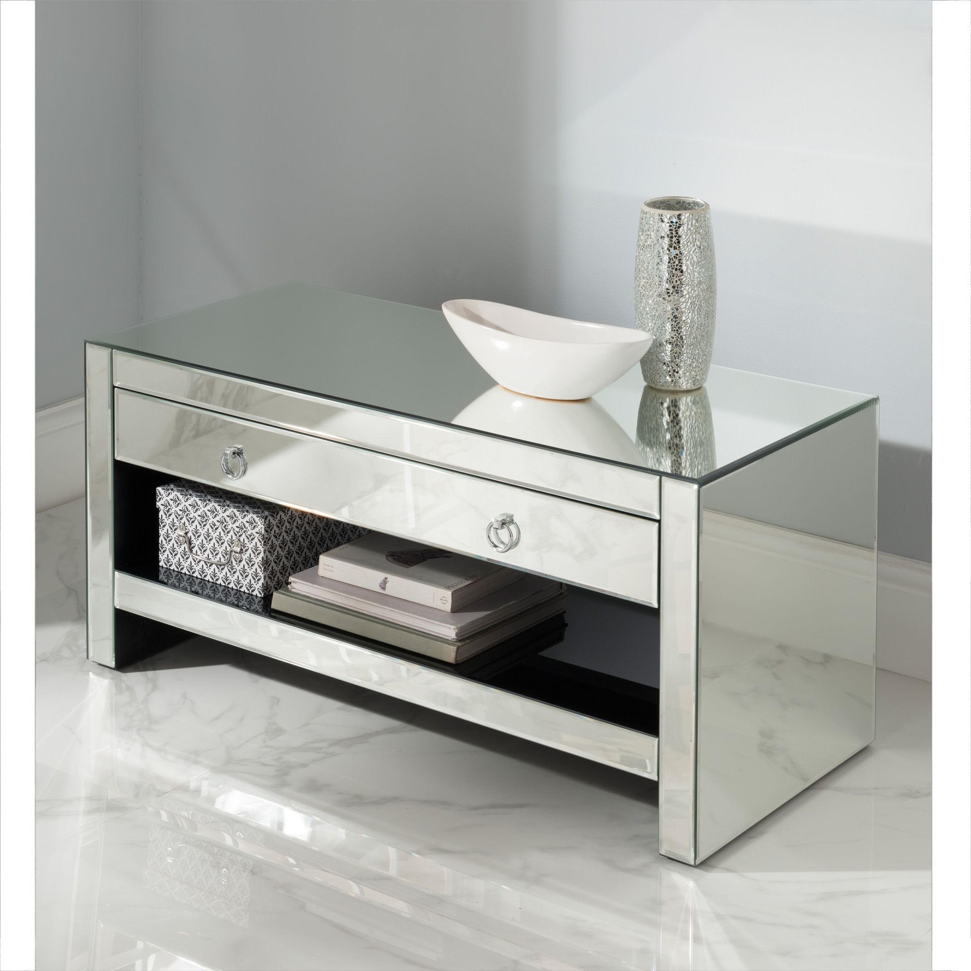 Mirrored Tv Cabinet | Glass Venetian Furniture Intended For Fitzgerald Mirrored Tv Stands (View 4 of 20)