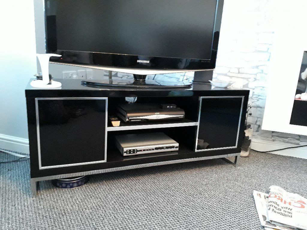 Modern Black Gloss And Chrome Tv Stand And Sideboard For Regarding Chromium Extra Wide Tv Unit Stands (Gallery 11 of 20)