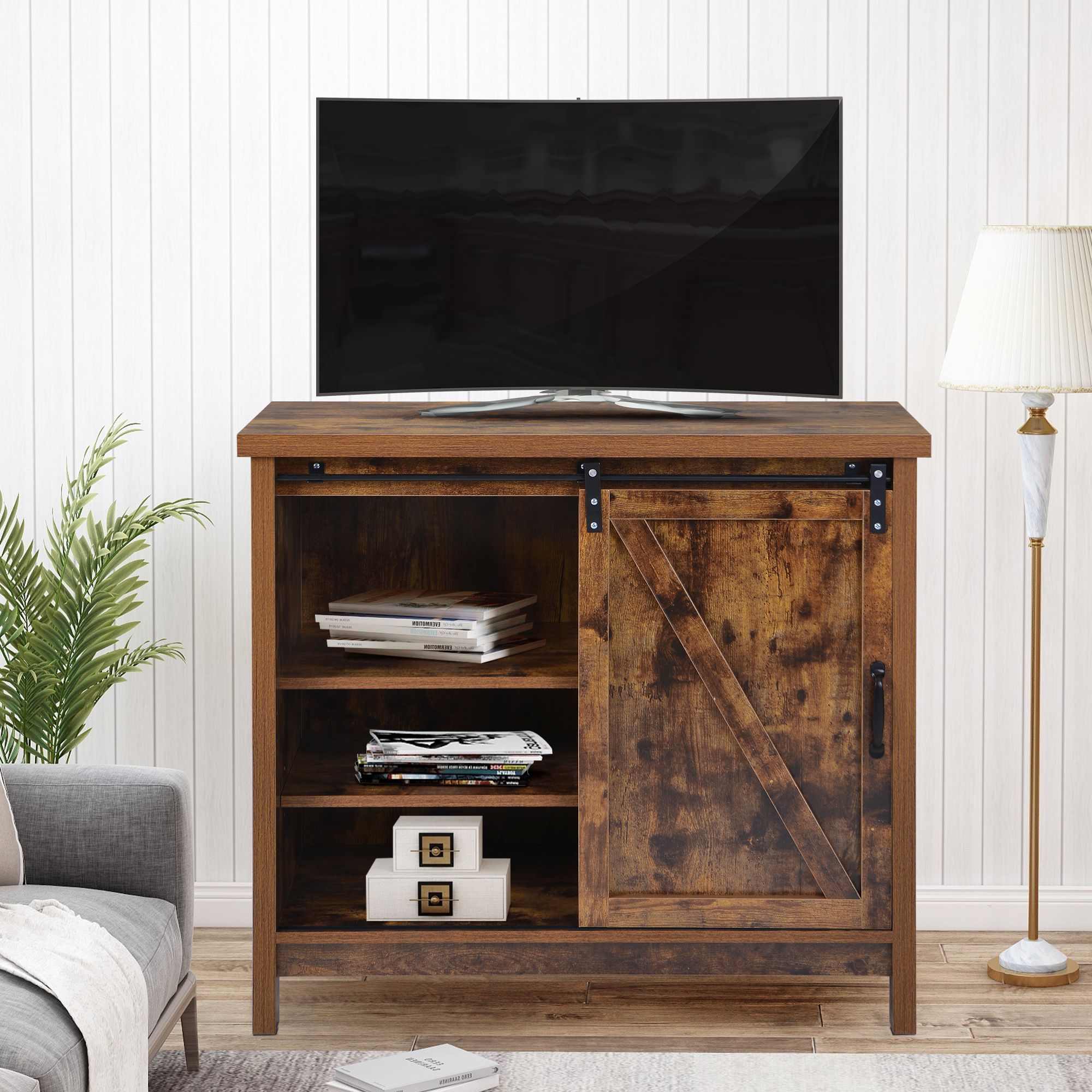Modern Farmhouse Tv Stand, 2020 New 35 Inch Television Throughout Modern Sliding Door Tv Stands (Gallery 5 of 20)
