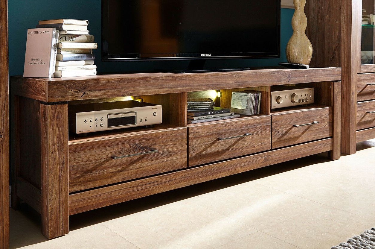 Modern Tv Cabinet Unit Led Light 3 Drawers Oak Effect Tv With Fulton Oak Effect Wide Tv Stands (View 4 of 20)