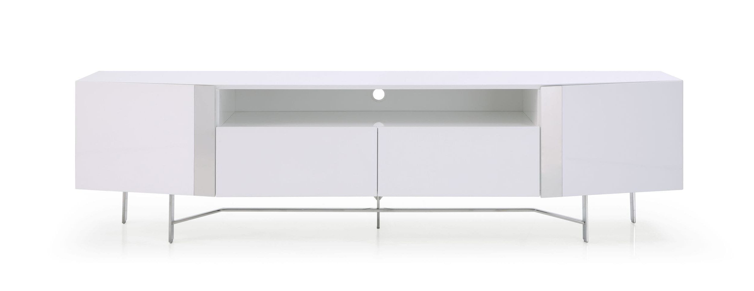 Modrest Fairmont – Modern White High Gloss & Stainless With Zimtown Modern Tv Stands High Gloss Media Console Cabinet With Led Shelf And Drawers (Gallery 16 of 20)