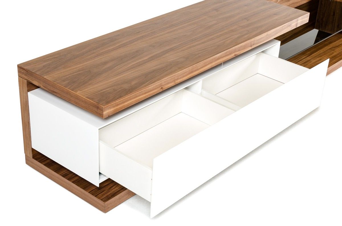 Modrest Jefferson Low Modern Walnut & White Tv Unit – Tv Intended For Manhattan Compact Tv Unit Stands (Gallery 20 of 20)