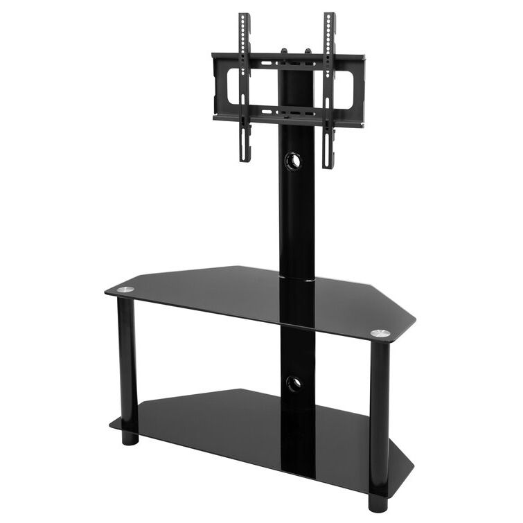 Mount It! Floor Tv Stand With Mount And Tempered Glass Throughout Floor Tv Stands With Swivel Mount And Tempered Glass Shelves For Storage (Gallery 8 of 20)
