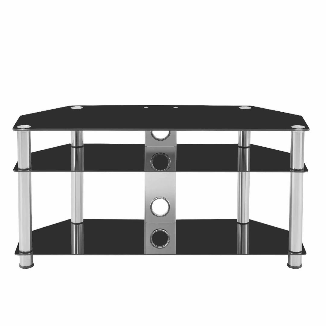 Multi Function Black Tempered Glass Metal Frame 3 Tier Within Tier Entertainment Tv Stands In Black (Gallery 20 of 20)