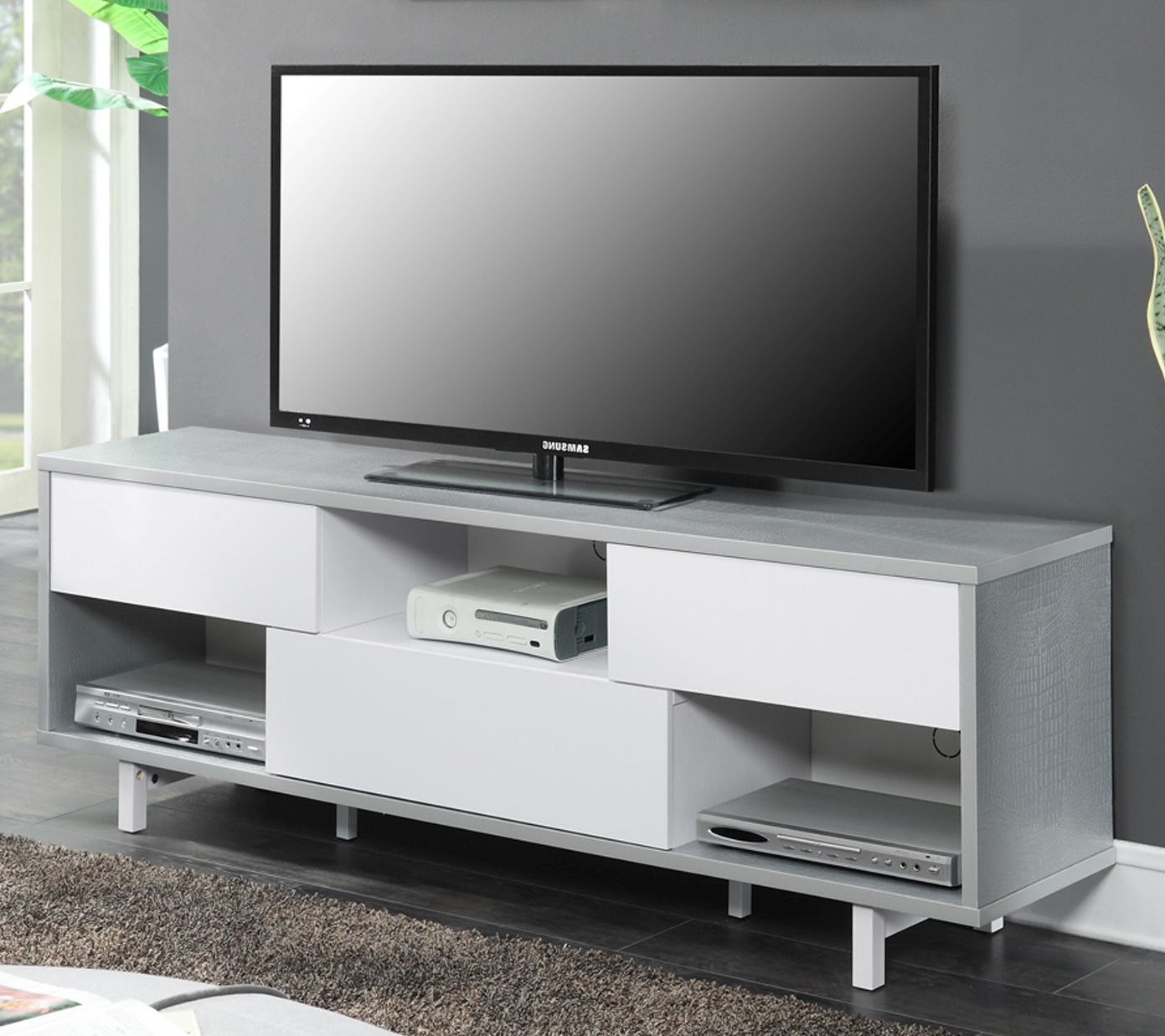 Newport Ventura 60" Tv Stand In Weathered Gray/white /w Pertaining To Convenience Concepts Newport Marbella 60" Tv Stands (Gallery 6 of 20)
