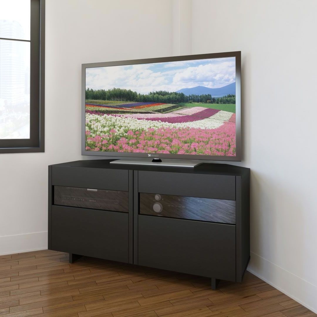 Nexera Vision 48 Inch Corner Tv Stand (black) – Disc Nx Regarding Edgeware Black Tv Stands (View 7 of 20)