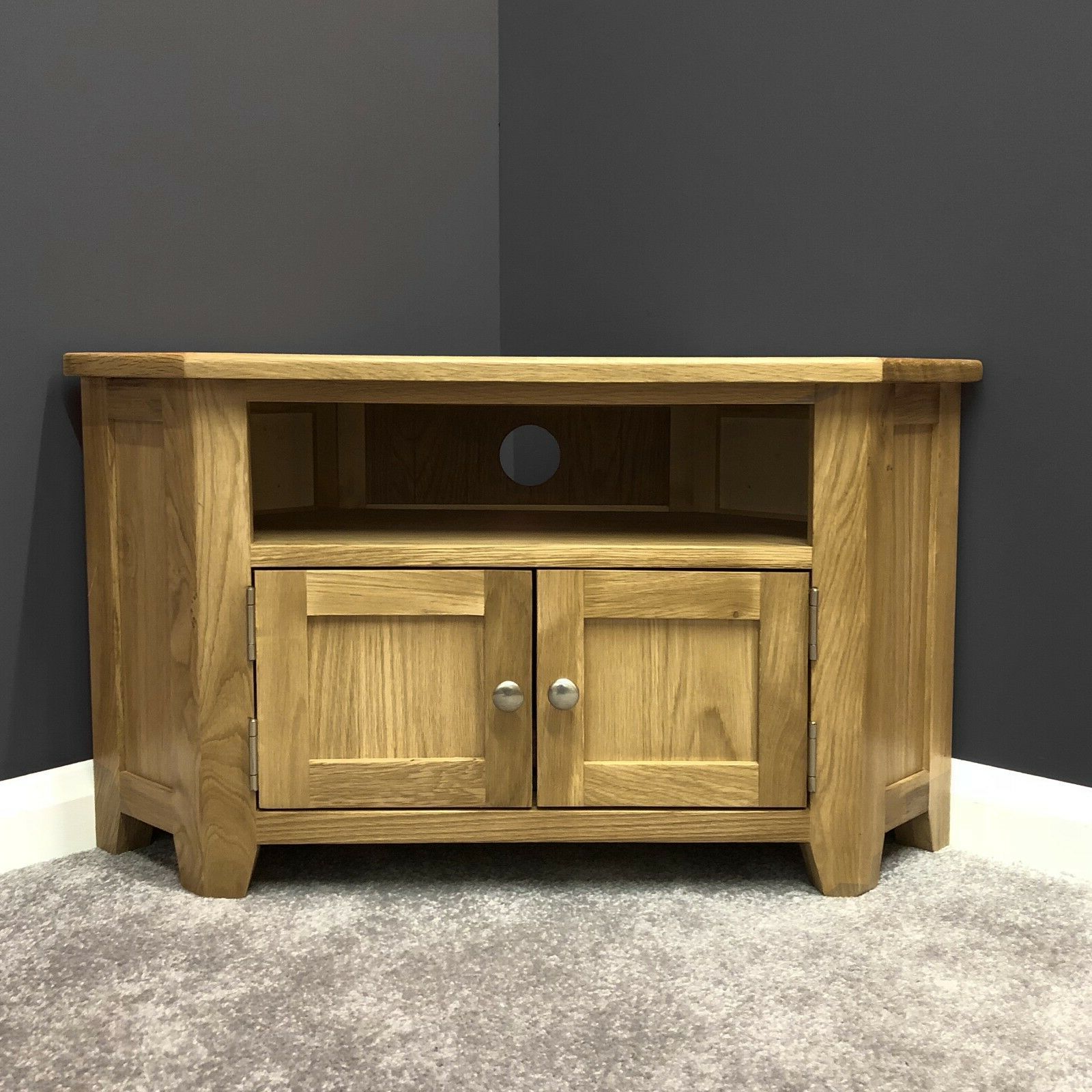 Oak Corner Tv Stand With Doors / Solid Wood Television With Regard To Tribeca Oak Tv Media Stand (Gallery 3 of 20)