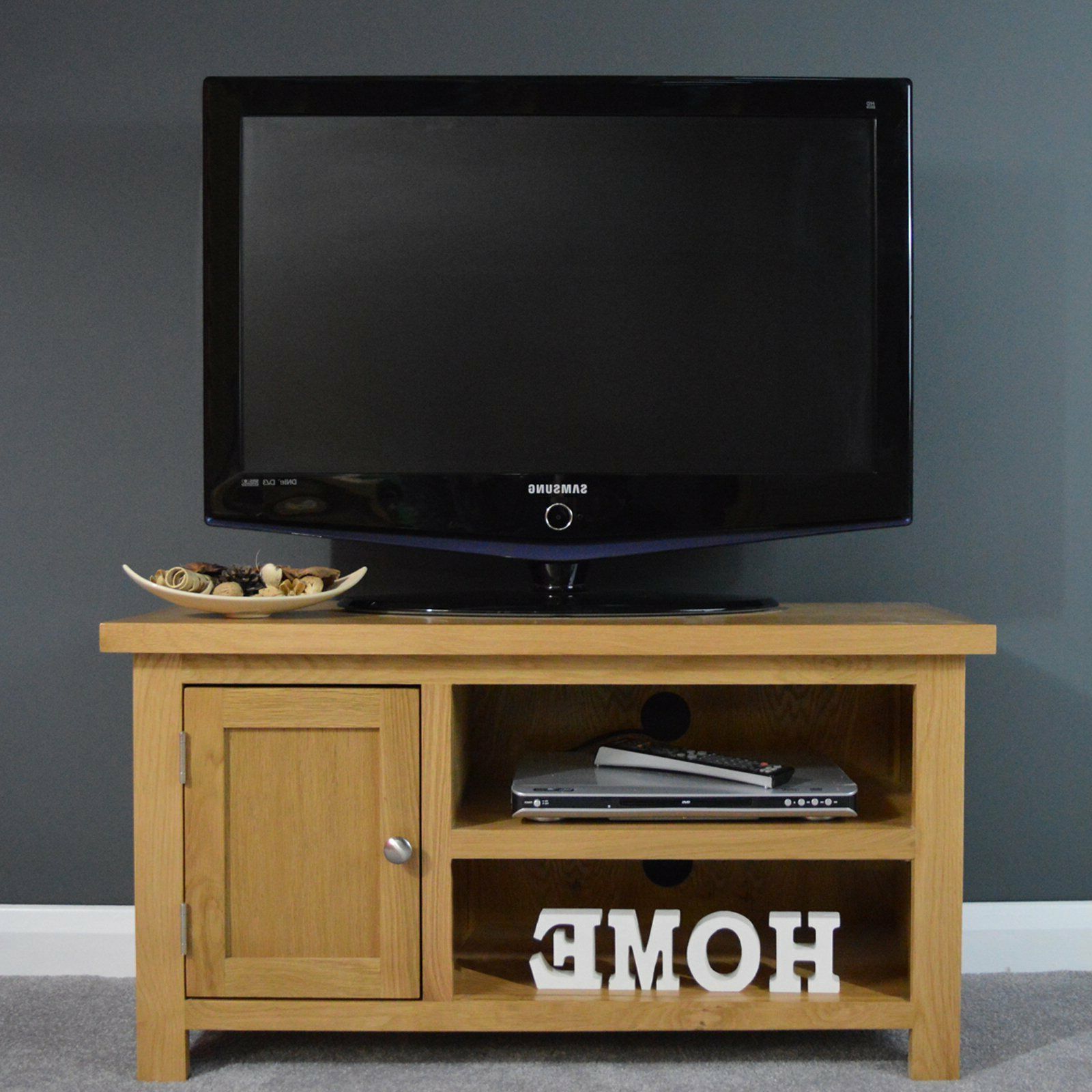 Oak Small Tv Unit Plasma / Media Cabinet / Solid Wood Tv With Carbon Extra Wide Tv Unit Stands (View 1 of 20)