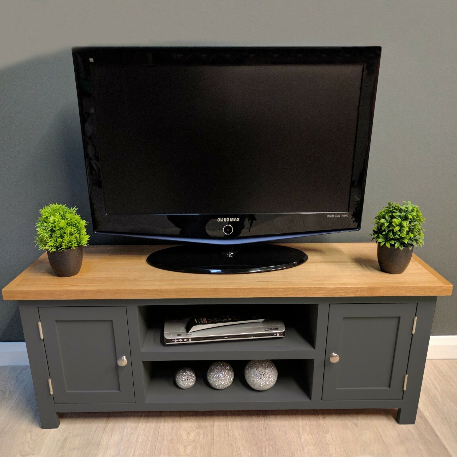 Painted Oak Tv Unit Large / Solid Wood / Dark Grey / Tv Throughout Richmond Tv Unit Stands (View 3 of 20)