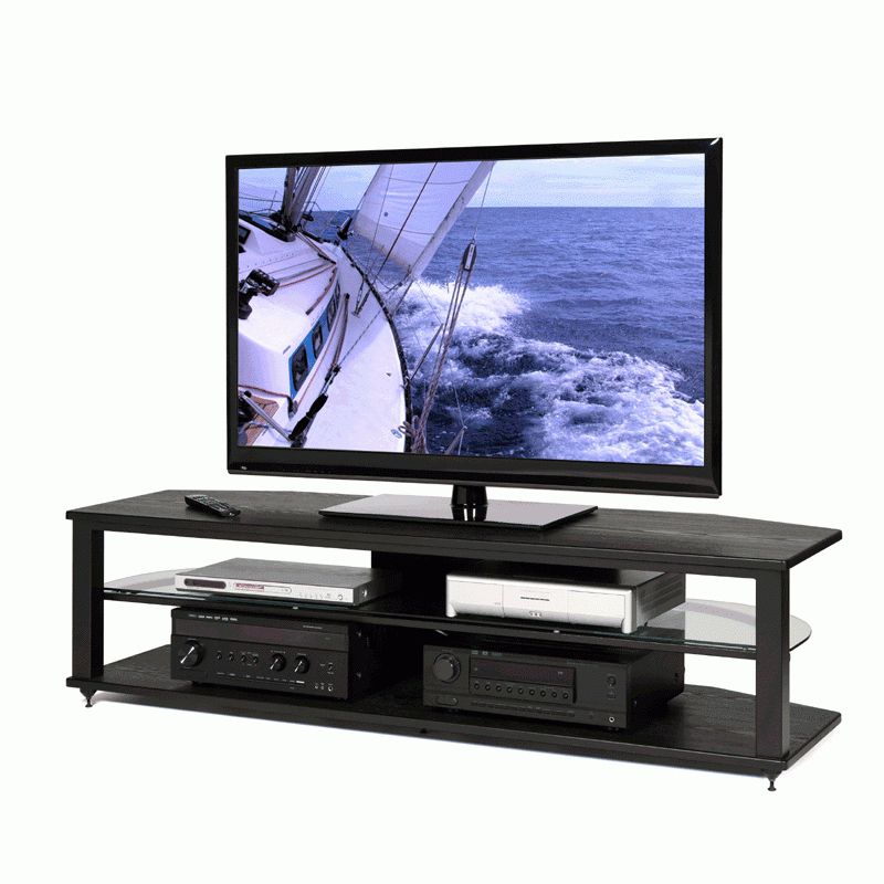 Plateau Cr Series Black Glass Tv Stand For 48 64 Inch With Regard To Modern Black Floor Glass Tv Stands With Mount (Gallery 4 of 20)