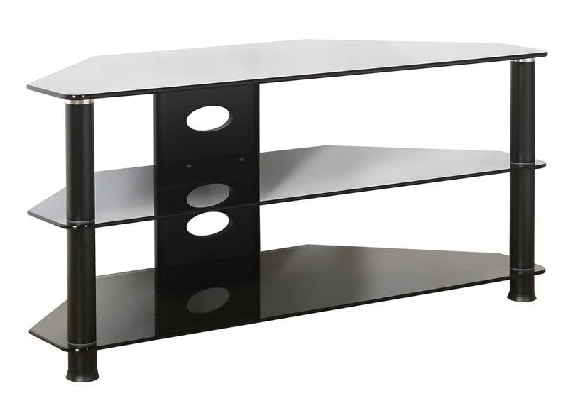 Plateau Fl Series Black Glass Corner Tv Stand For 30 43 Throughout Corner Tv Stands For Tvs Up To 43&quot; Black (View 14 of 20)