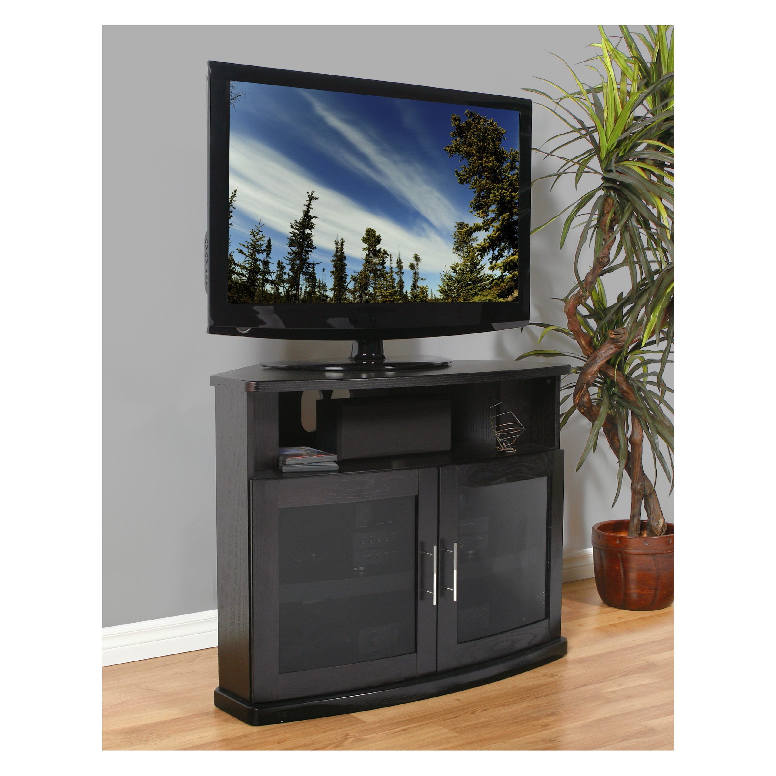 Plateau Newport 40 B Corner Wood 40 In. Tv Stand – Black With Regard To Corner Entertainment Tv Stands (Gallery 4 of 20)