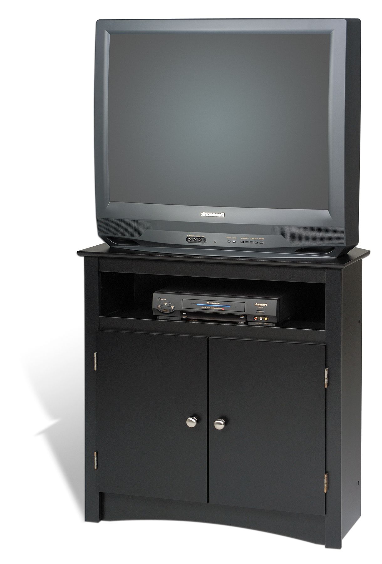 Prepac, Black Tall Corner Tv Cabinet Btv3232, Furniture With Modern 2 Glass Door Corner Tv Stands (Gallery 10 of 20)