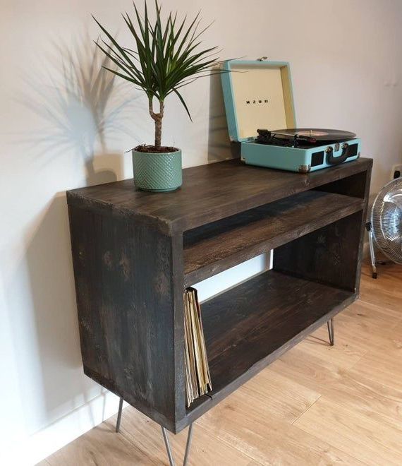 Record Player Stand – Industrial Tv Stand – Vinyl Storage Pertaining To Industrial Tv Stands With Metal Legs Rustic Brown (Gallery 5 of 20)