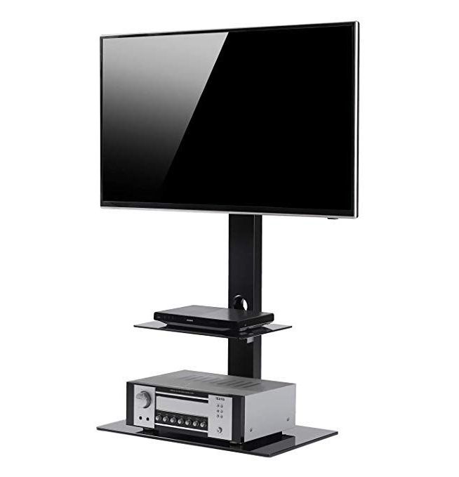 Rfiver Floor Tv Stand With Universal Swivel Bracket Mount With Regard To Whalen Furniture Black Tv Stands For 65" Flat Panel Tvs With Tempered Glass Shelves (View 6 of 20)
