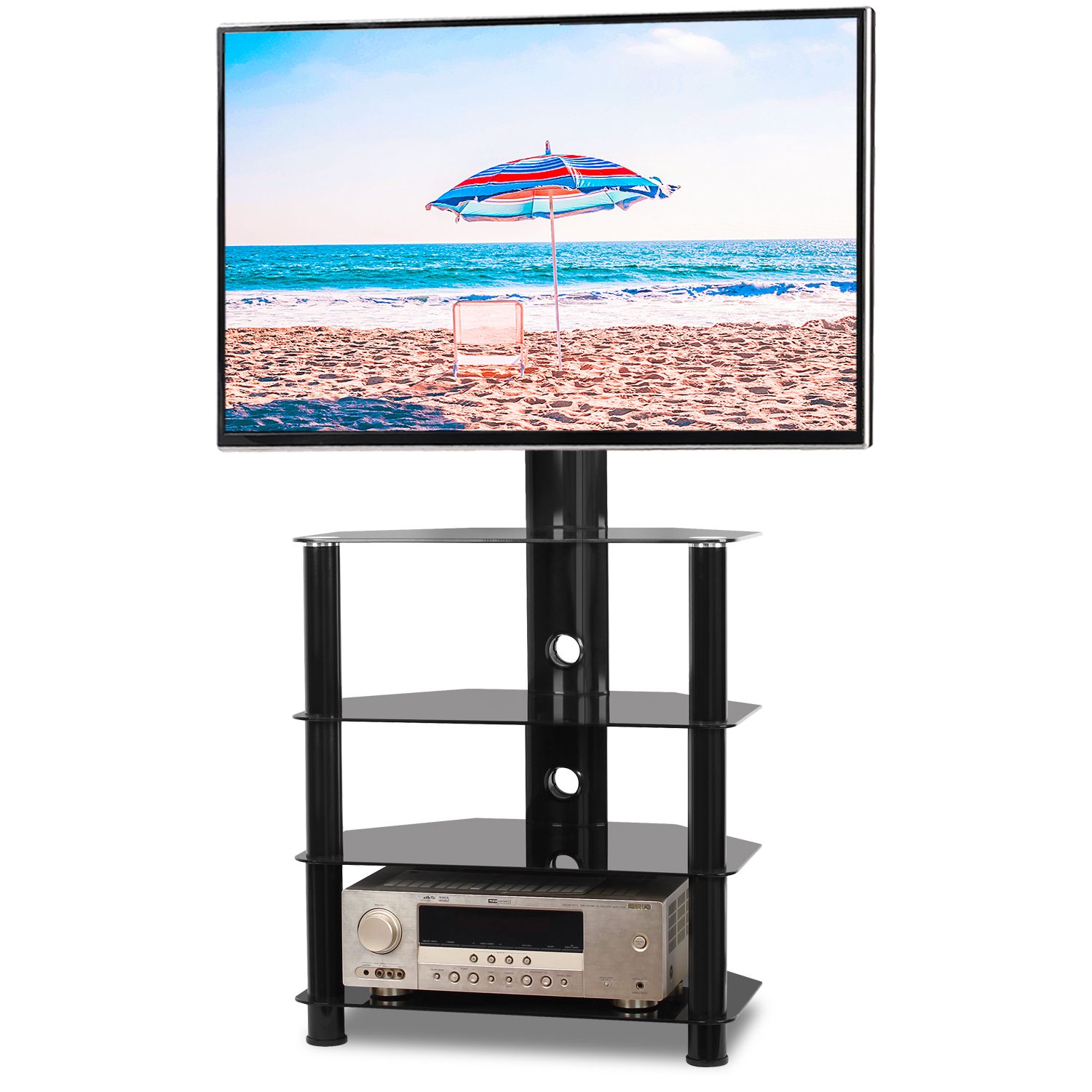 Rfiver Modern 4 Shelf Floor Corner Tv Stand For 32" 55 In Spellman Tv Stands For Tvs Up To 55&quot; (Gallery 19 of 20)