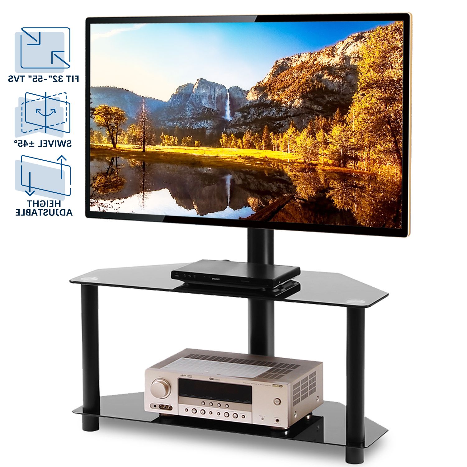 Rfiver Swivel Corner Floor Black Tv Stand For Tvs Up To 55 Throughout Corner Tv Stands For Tvs Up To 43" Black (Gallery 20 of 20)