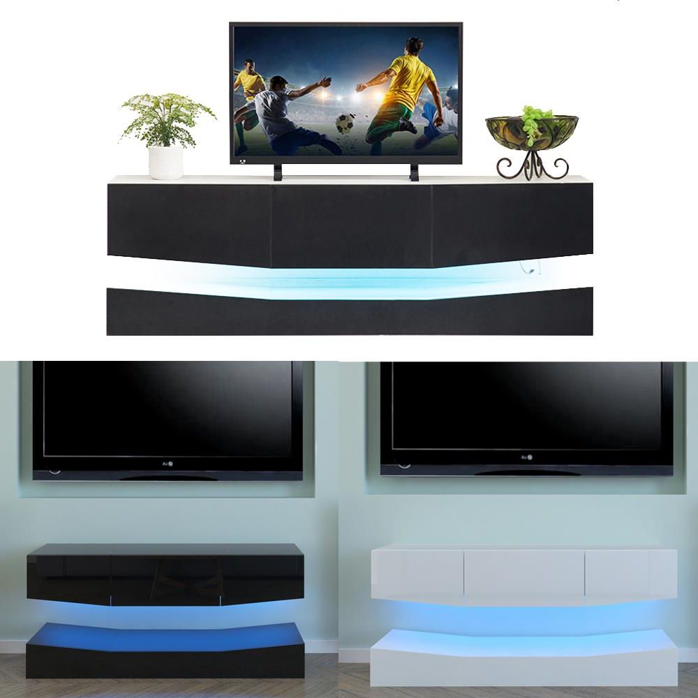 Rgb Led Light High Gloss Floating Tv Cabinet Stand Within Ezlynn Floating Tv Stands For Tvs Up To 75&quot; (Gallery 5 of 20)