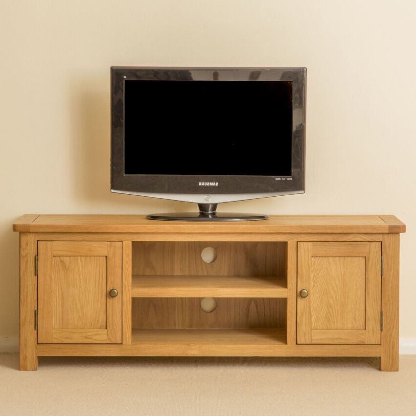 Roseland Oak Large Tv Stand / Two Door Oak Tv Cabinet With Regard To Carbon Extra Wide Tv Unit Stands (View 12 of 20)