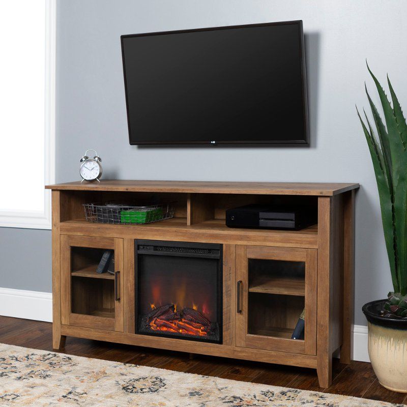 Rustic Oak 58 Inch Highboy Fireplace Tv Stand | Rc Willey With Dillon Tv Stands Oak (View 5 of 20)