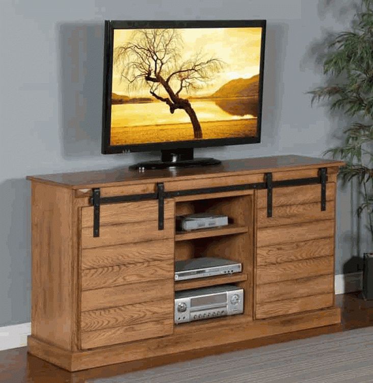Rustic Oak Barn Door Tv Stand, Oak Barn Door Tv Console Within Barn Door Wood Tv Stands (Gallery 9 of 20)