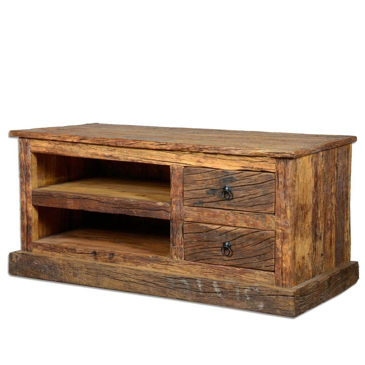 Rustic Railroad Reclaimed Wood Media Center Console Pertaining To Entertainment Center Tv Stands Reclaimed Barnwood (View 11 of 20)