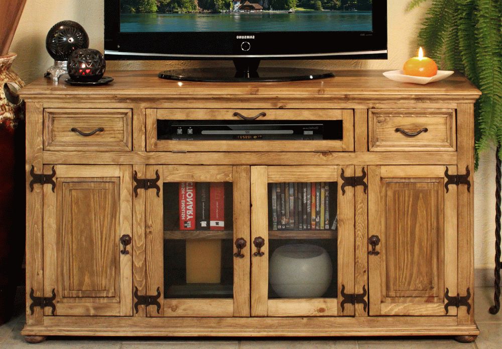 Rustic Tv Stand, Rustic Tv Console, Pine Wood Tv Cabinet In Tv Stands With Drawer And Cabinets (View 11 of 20)