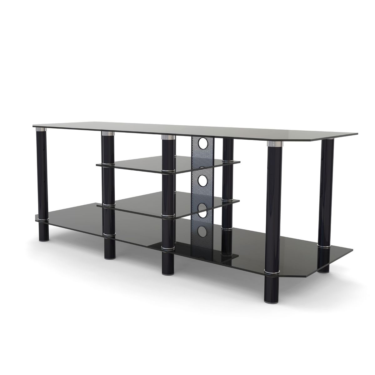 Salerno 60 Inch Glass And Metal Tv Stand In Black With Intended For Tabletop Tv Stands Base With Black Metal Tv Mount (View 17 of 20)