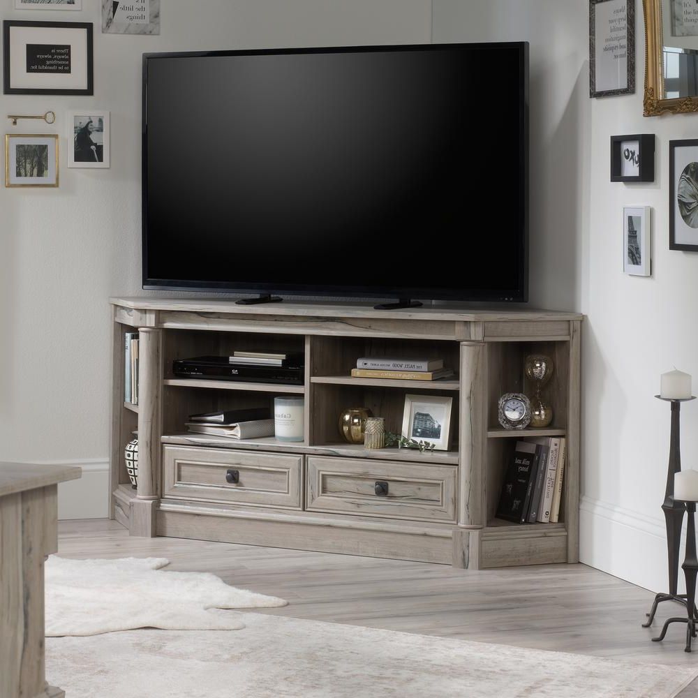Sauder Corner Tv Stand 2 Drawer Adjustable Shelves Within Modern 2 Glass Door Corner Tv Stands (View 5 of 20)