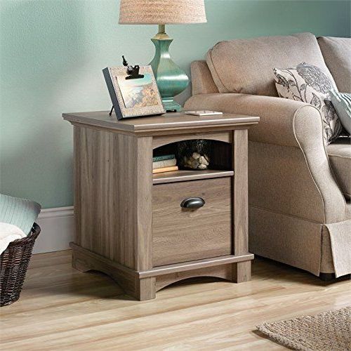 Sauder Harbor View End Table In Salt Oak Sauder Https Intended For Modern Farmhouse Fireplace Credenza Tv Stands Rustic Gray Finish (Gallery 15 of 20)