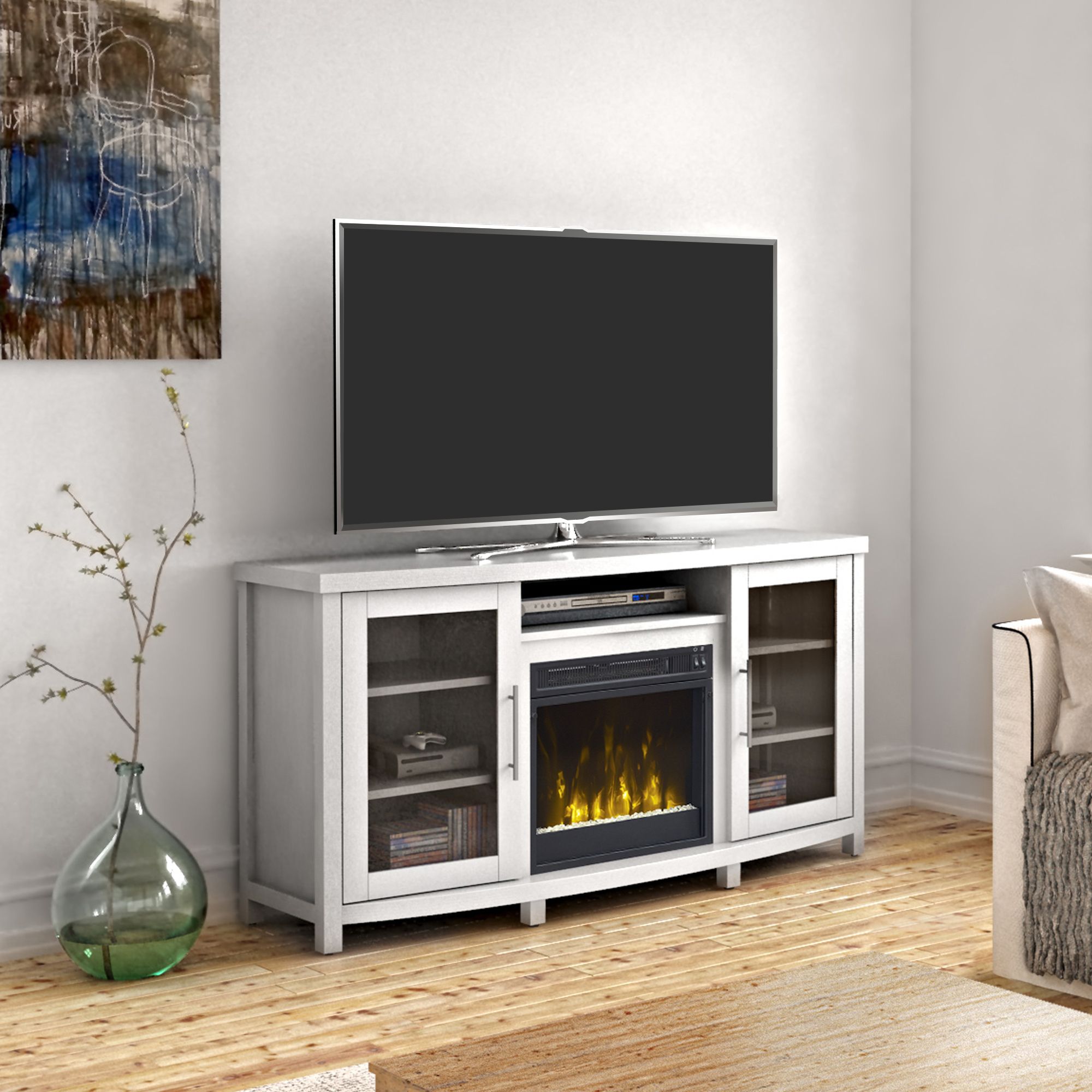 Sea Meadow White Tv Stand For Tvs Up To 60" With Electric Regarding Evelynn Tv Stands For Tvs Up To 60&quot; (Gallery 19 of 20)
