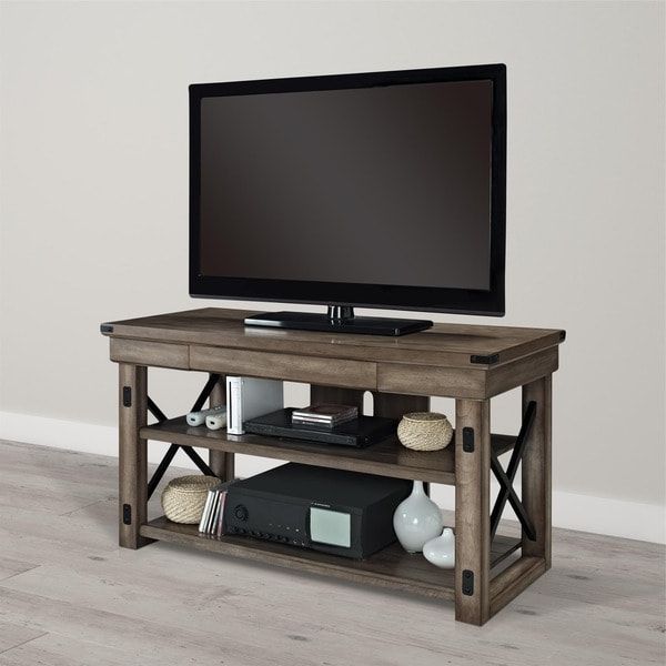 Shop Avenue Greene Woodgate Wood Veneer Tv Stand For Up To Throughout Rustic Corner 50" Solid Wood Tv Stands Gray (Gallery 19 of 20)
