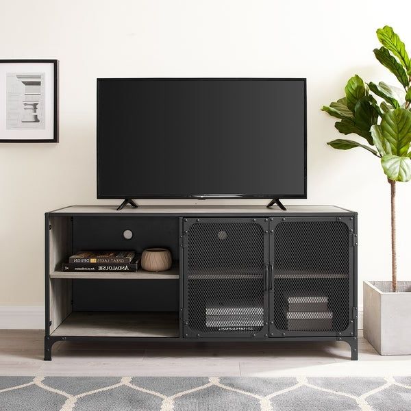 Shop Carbon Loft 52" Mesh Door Industrial Tv Stand Console Throughout Carbon Tv Unit Stands (Gallery 14 of 20)