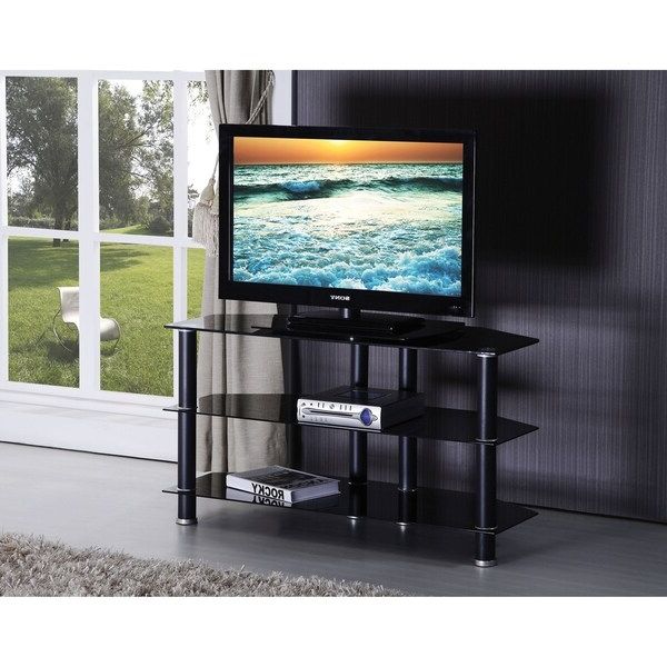 Shop Tv Stand With 2 Black Tempered Glass Shelves – Free Regarding Glass Shelves Tv Stands (Gallery 19 of 20)
