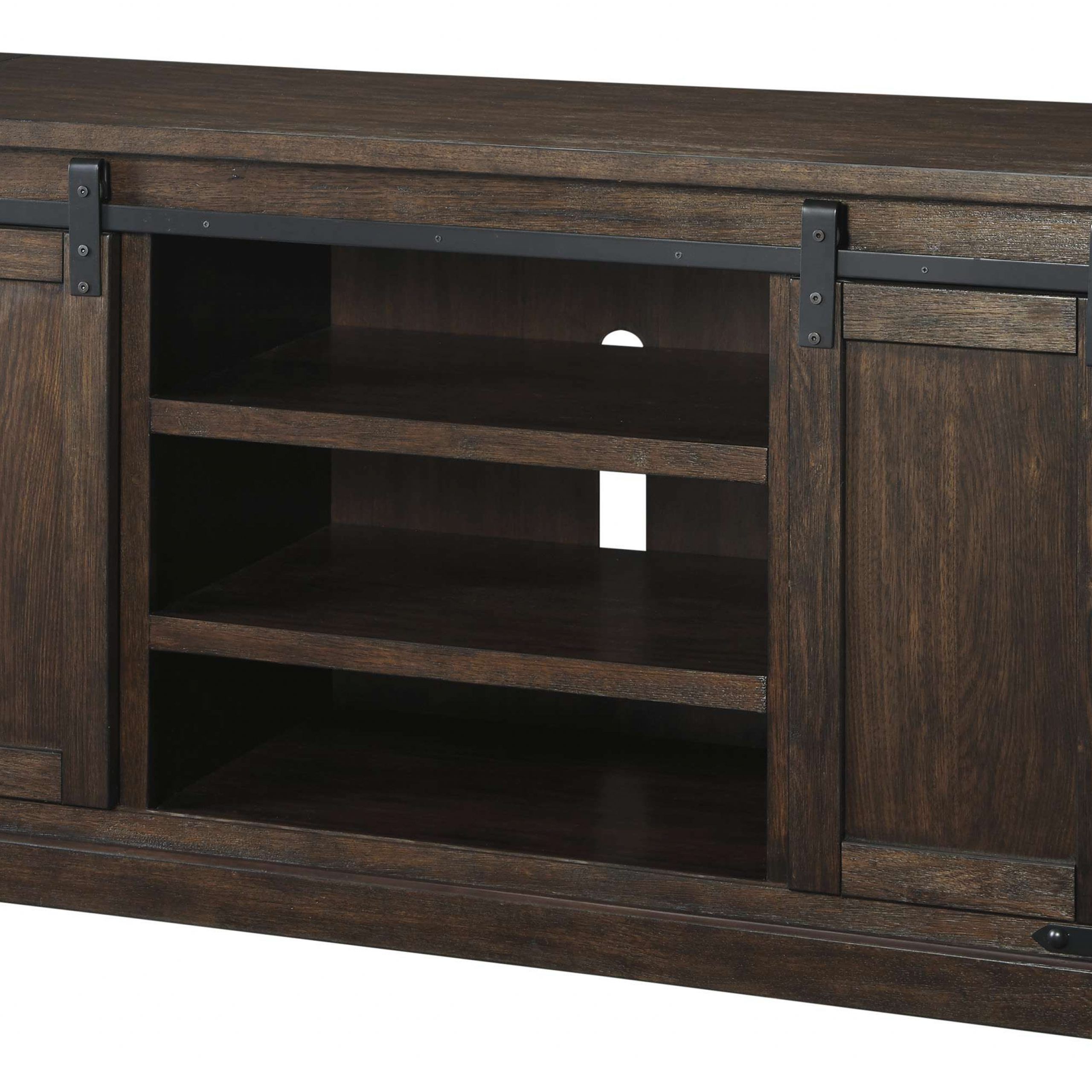 Signature Designashley Budmore Rustic Brown Large Tv Throughout Industrial Tv Stands With Metal Legs Rustic Brown (View 12 of 20)