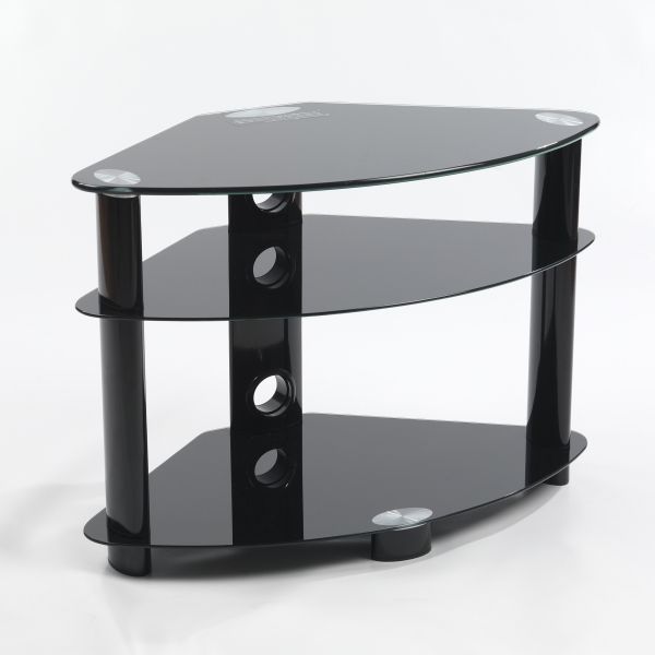 Small Three Black Glass Shelf Corner Lcd Plasma Tv Stand Pertaining To Glass Shelves Tv Stands (Gallery 20 of 20)