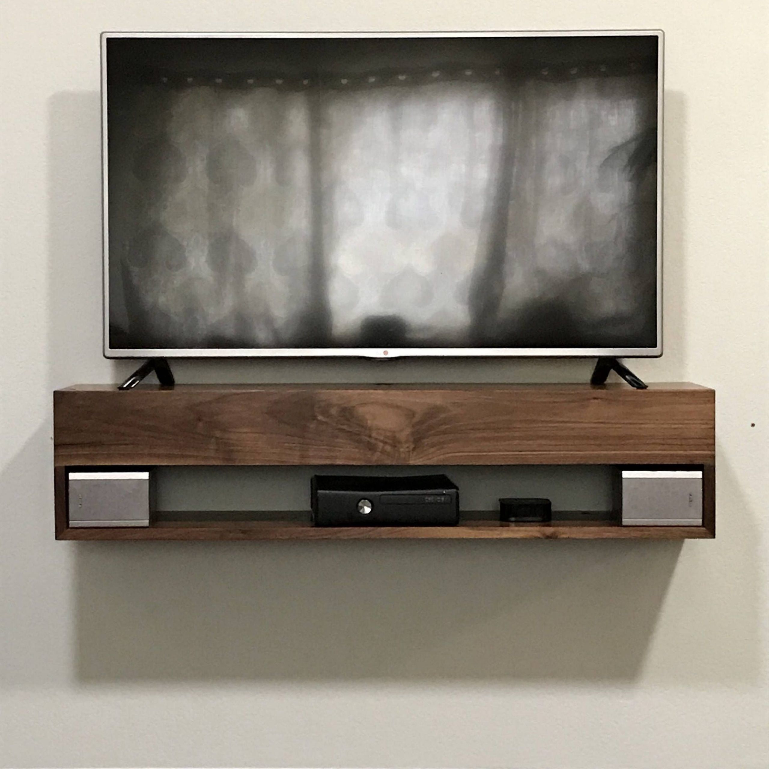 Solid Walnut Tv Console, Walnut Floating Tv Console Regarding Modern Tv Stands In Oak Wood And Black Accents With Storage Doors (Gallery 8 of 20)