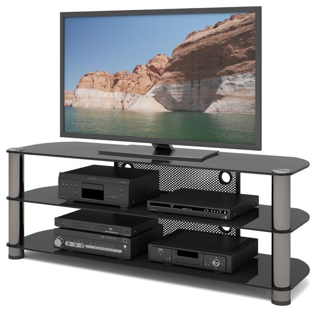 Sonax Ny 9584 New York 58 Inch Metal And Glass Tv Stand Throughout Carbon Tv Unit Stands (View 16 of 20)