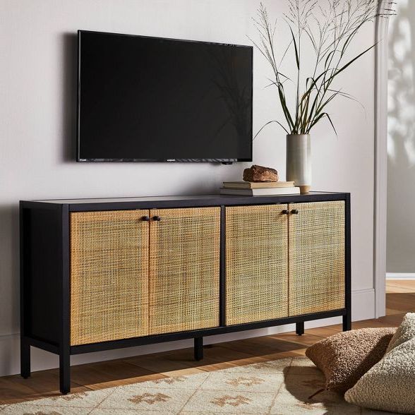 Springville Caned Door Tv Stand For Tv's Up To 60" Black Inside Tracy Tv Stands For Tvs Up To 50&quot; (View 16 of 20)