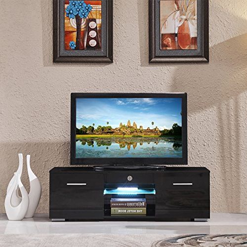 Suncoo Tv Stand Media Console Cabinet Led Shelves With 2 For 47" Tv Stands High Gloss Tv Cabinet With 2 Drawers (View 2 of 20)