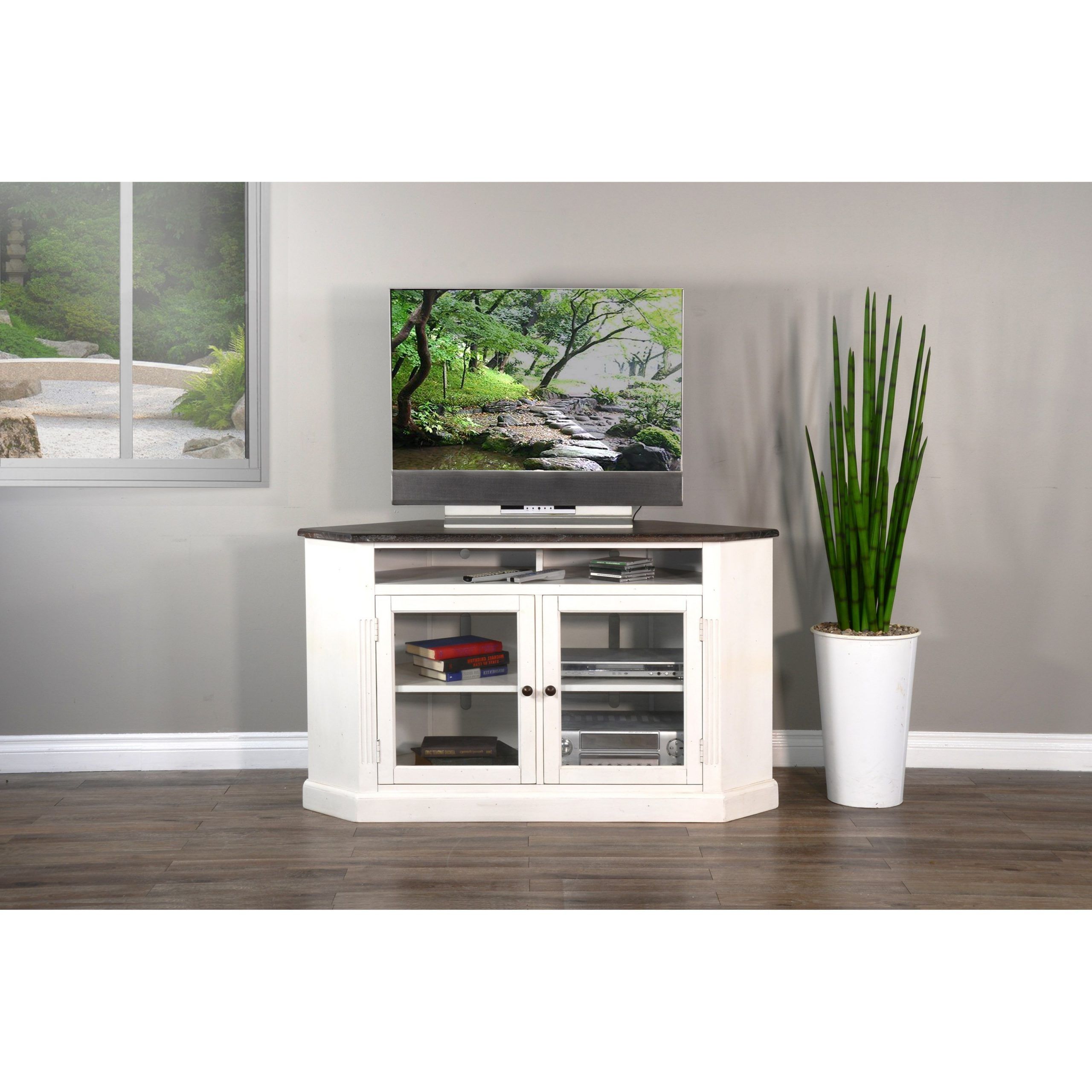 Sunny Designs 3635 Corner Tv Stand With Glass Doors Inside Modern 2 Glass Door Corner Tv Stands (View 13 of 20)